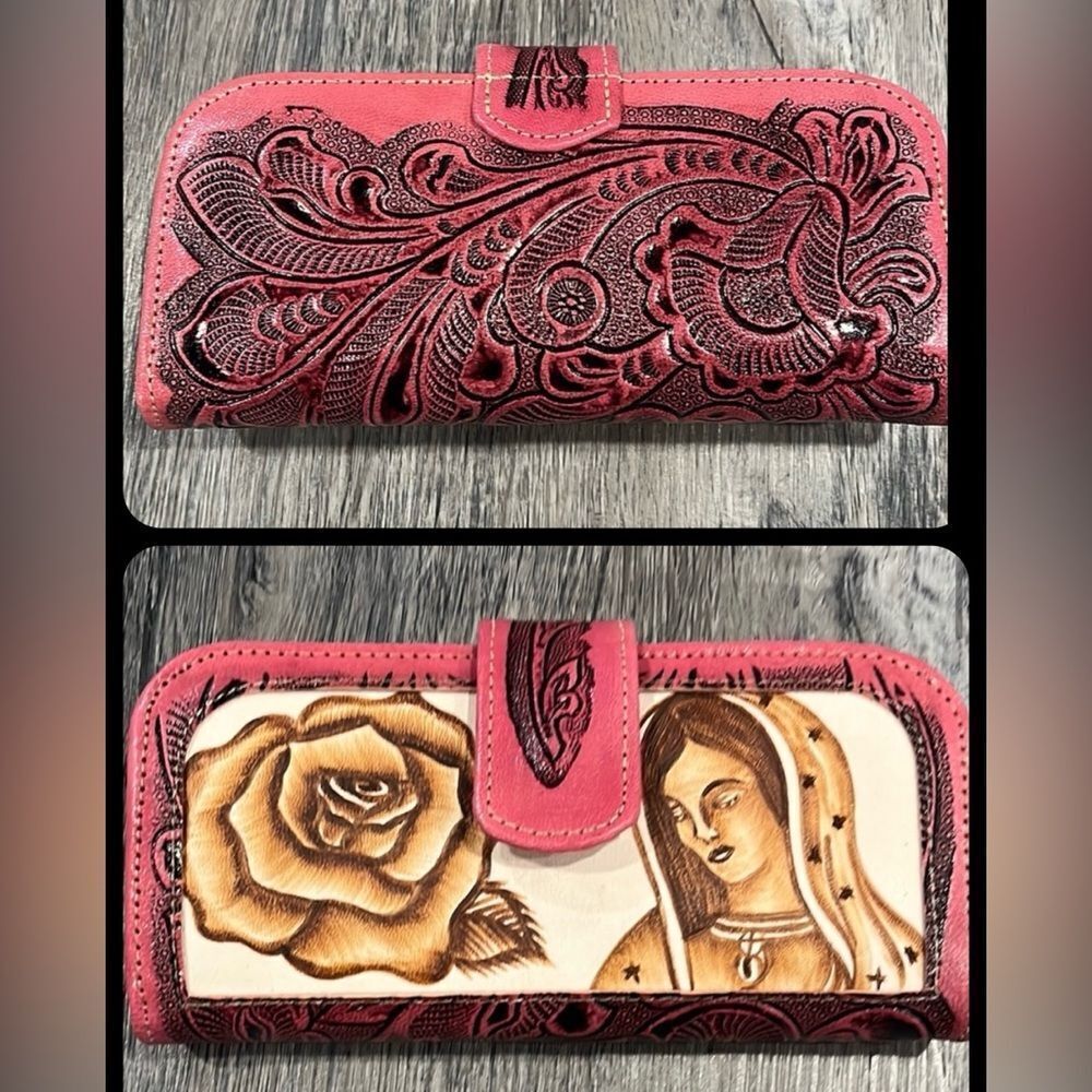 NEW Western handmade Pink and Cream Leather Cowhide Women's wallet